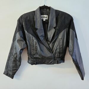 Chia Vintage Leather Cropped Jacket